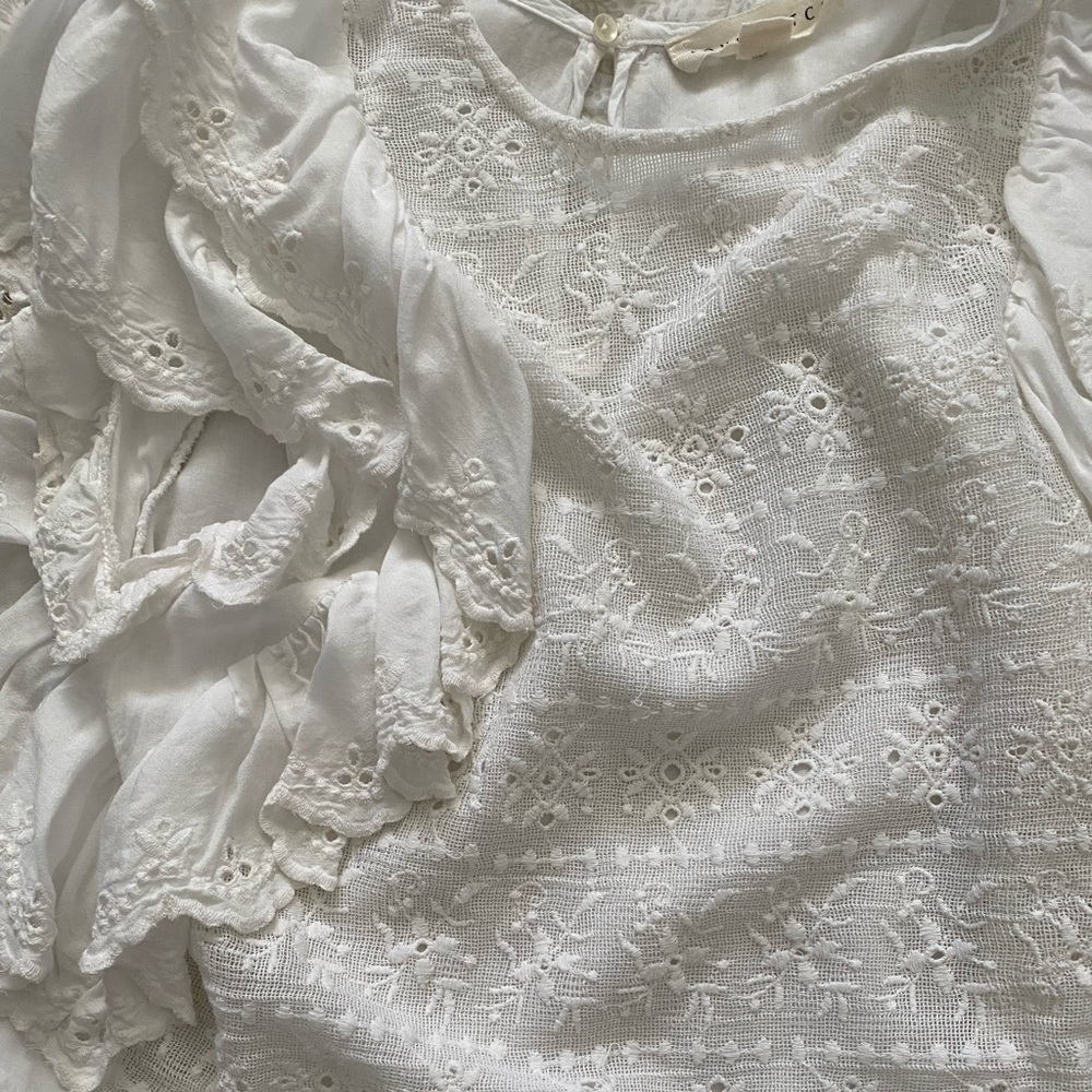 Lovestitch sheer cotton eyelet ruffled sleeve blouse, white - Picture 7 of 8